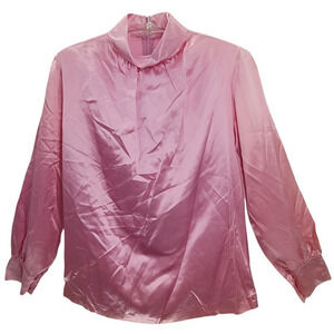 Hollywood Blouse by Praw Satin High Neck Long‎ Sleeve Barbiecore Vintage Blouse